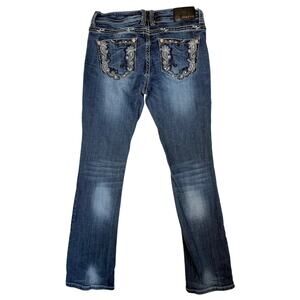 Grace In LA Bootcut Jeans Womens 30 Blue Embellished Pocket Y2K